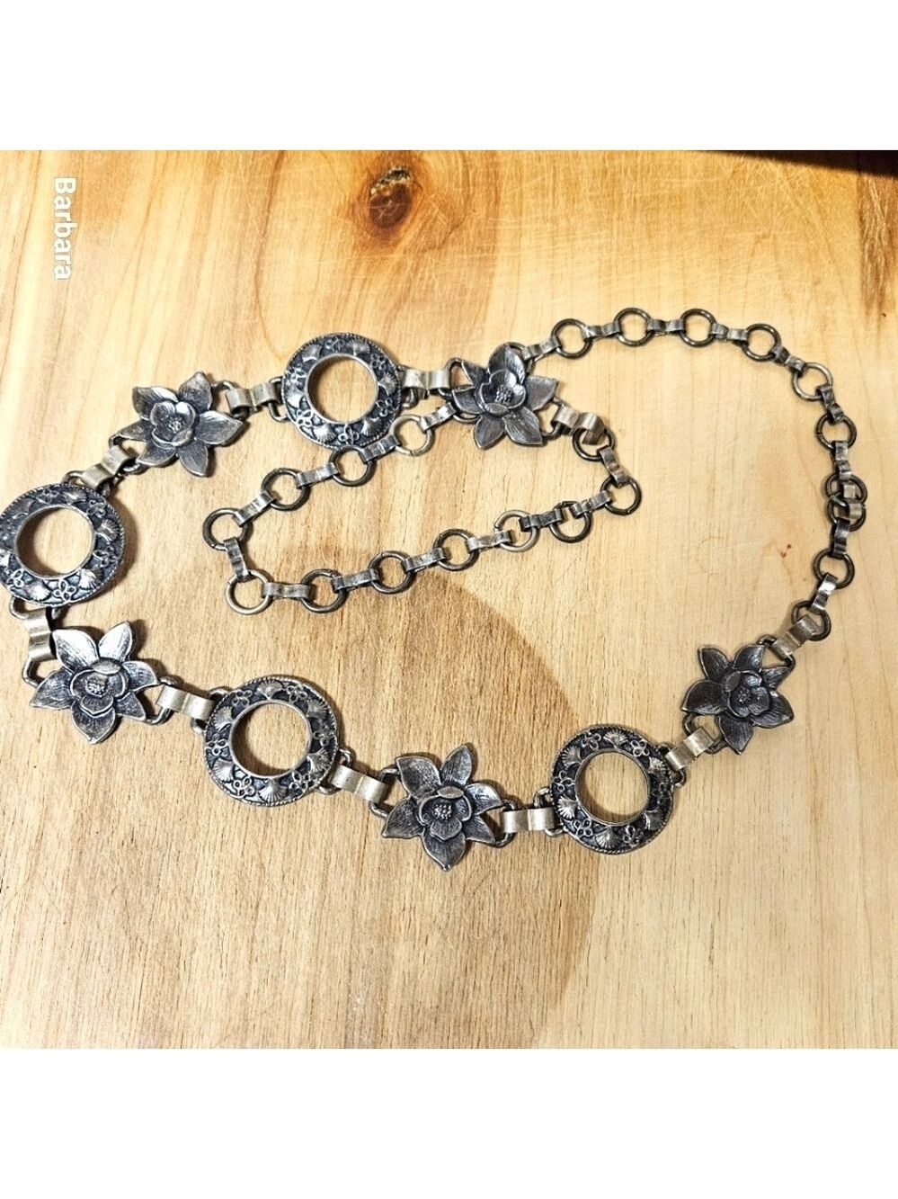 Vintage Antique Silver-tone Floral And Disc Relief Carving Panel Belt